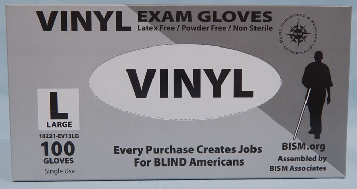 BISM Brand vinyl gloves in gray box - large size